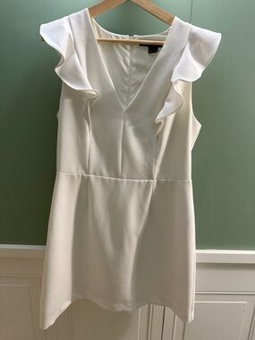 French Connection Cream V-Neck Ruffle Mini Dress